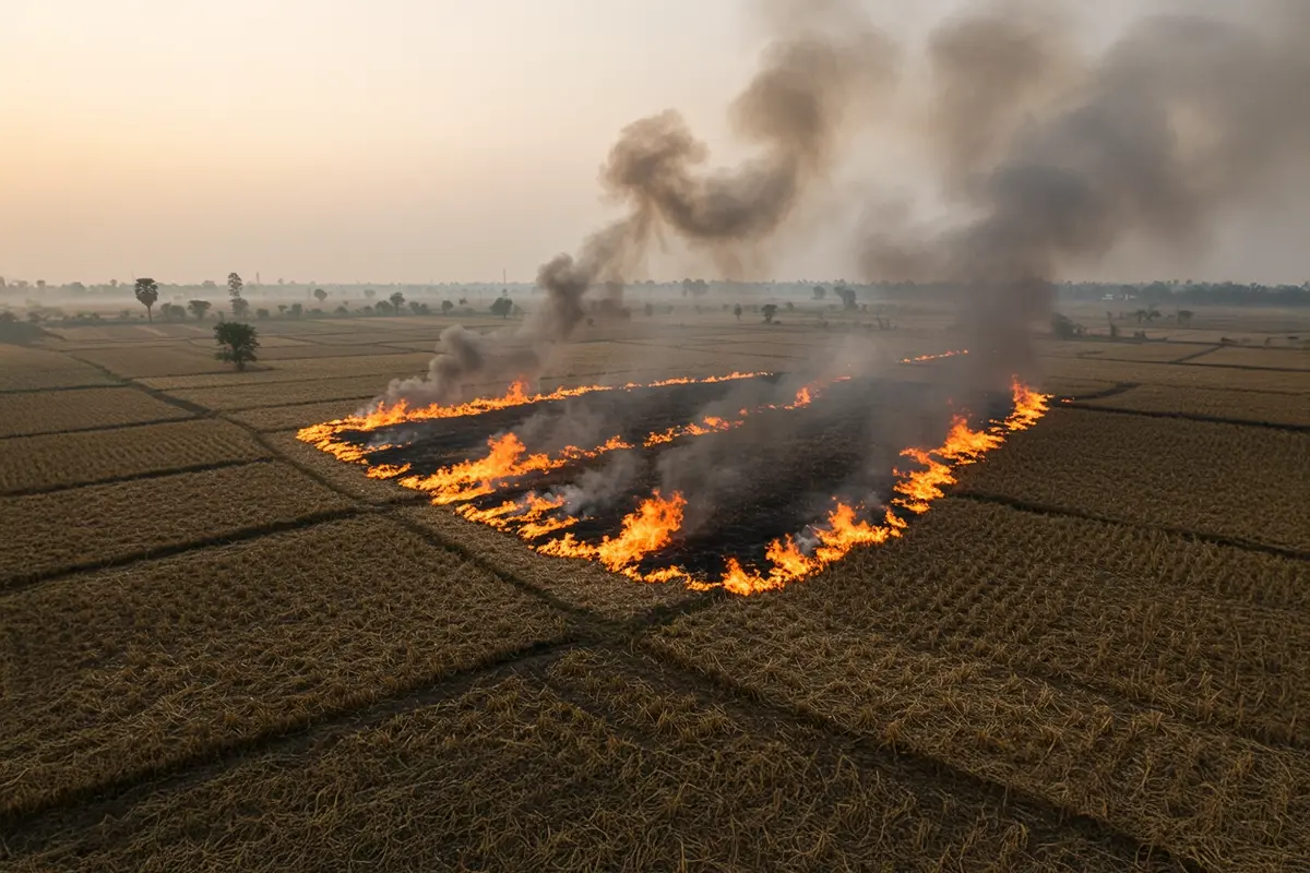 Parali (rice straw) burning in Punjab fields